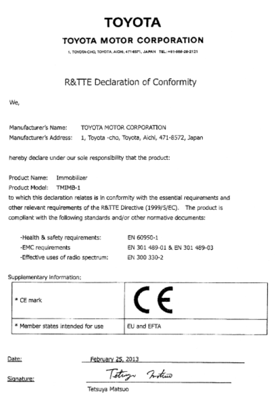 Certyfikat dotyczący elektronicznej blokady rozruchu